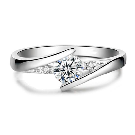 Shiny Twist Round Cut Cubic Zirconia Rhinestone Ring Bridal Wedding Jewelry Gift