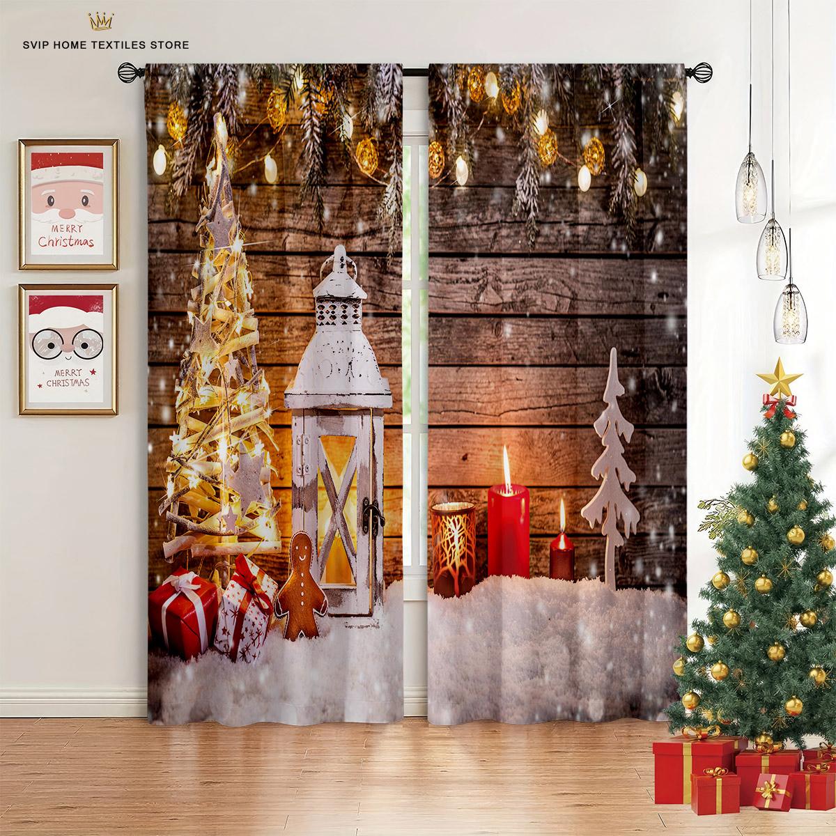

Christmas Holiday Santa Claus Claus Window Drapes, Luxury Living Space, Bedroom Space, Children Room, Kitchen Area, Balcony Area Decorative W50X130H(CM)X2PCS&Grommet Top
