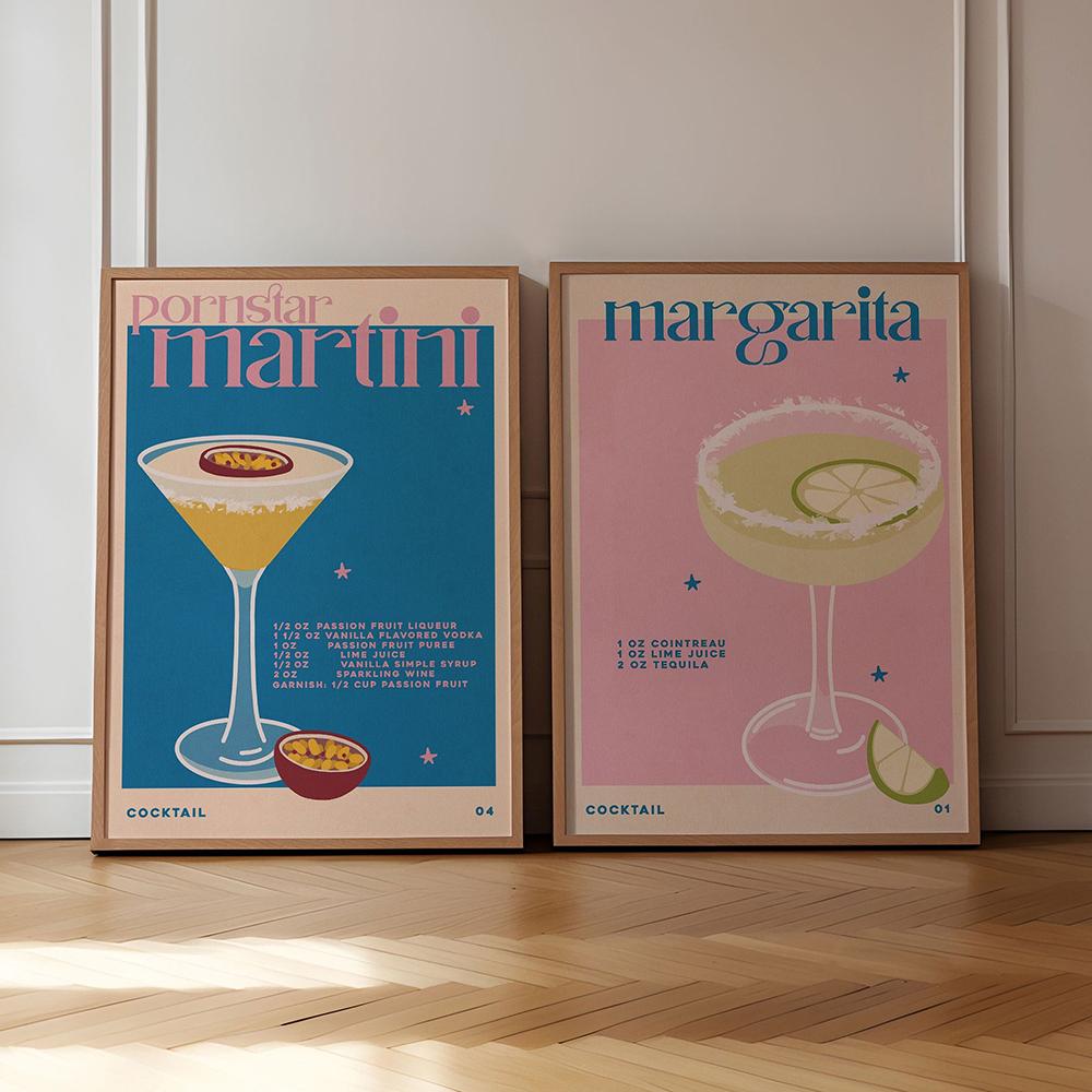 Margarita Martini Cocktail Bar Prints and Posters Retro Aesthetic Wall Art Pictures Kitchen Shop Club Decor Canvas Painting