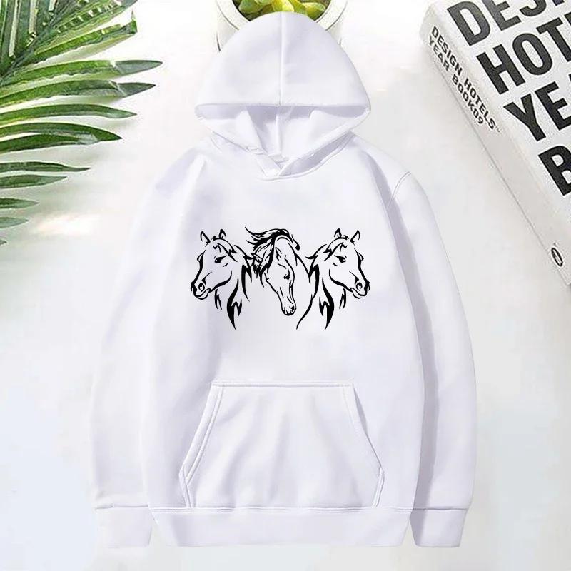 Horse Head Pattern Print Hoodies for Women Fashion Casual Sports Sweatshirts Ladies Pullovers Tops