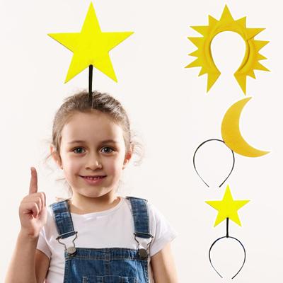 Cerchietto Stella Luna Sole Donna Ragazza Bambino Accessorio per Capelli Tessuto Tiara Halloween Palcoscenico Matrimoni