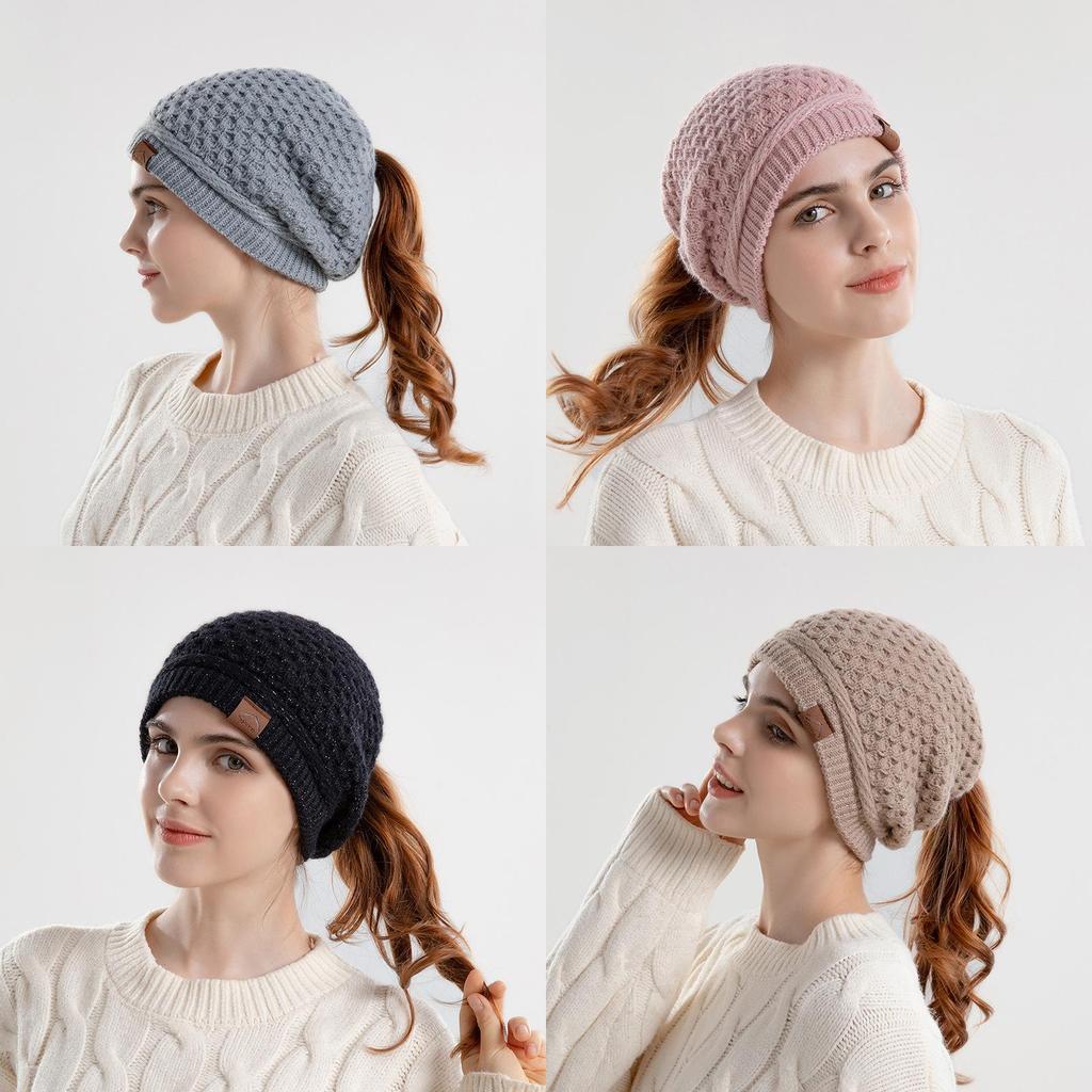 Knitted Winter Knitted Hat For Women With Ear Warmth And Ponytail Hole