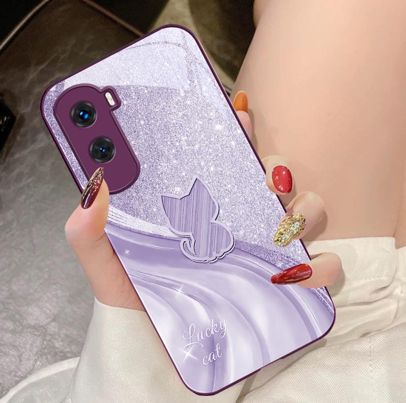 Sparkling Diamond Cat For Honor 200 90 8X 9X Pro Lite P50 P40 Nova 10 11i P60 Magic4 6 Mate 20 50 Tempered Glass Phone Case