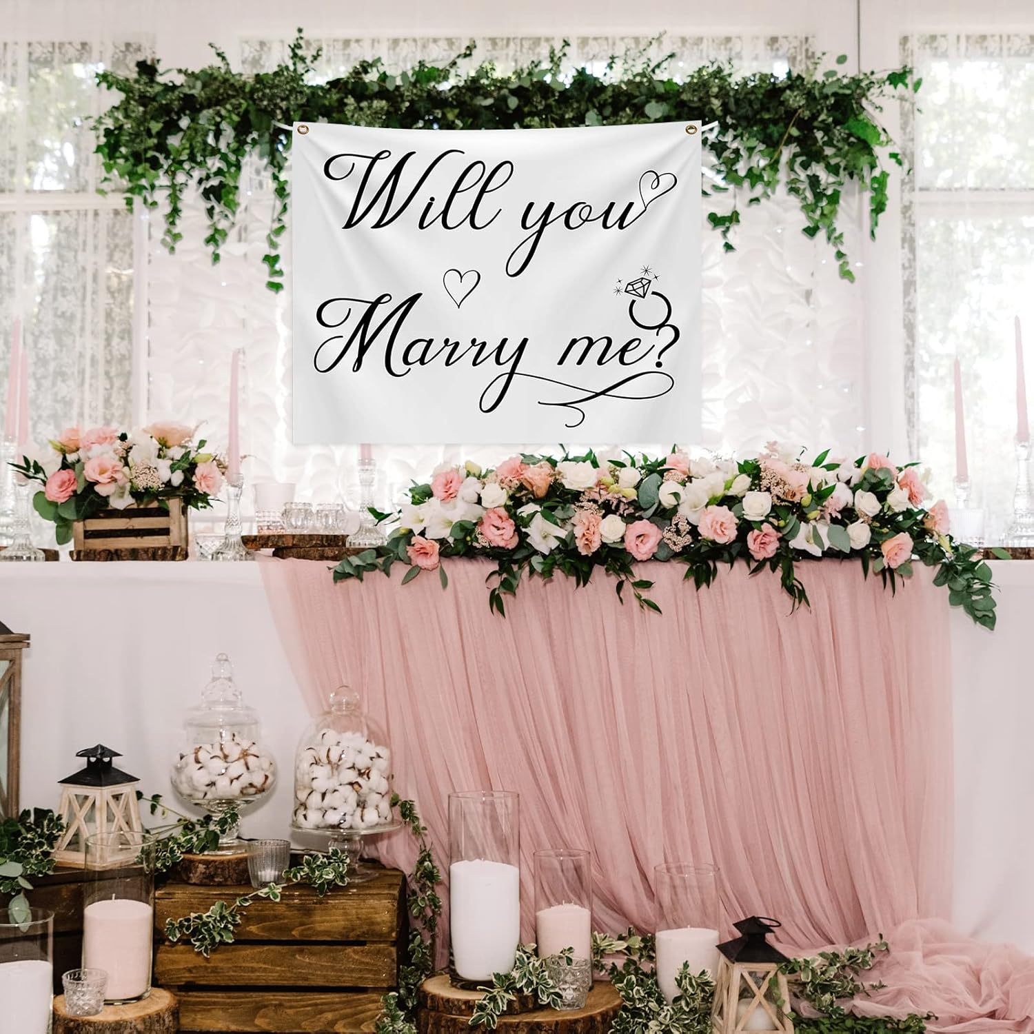 Coume Will You Marry Me Tapestry Marry Me Sign Proposal Banner Wall Hanging Hand Lettering Engagement Decorations for Wedding Proposal Party Wall