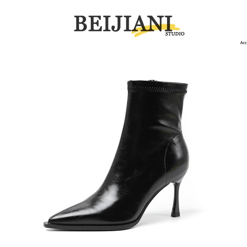 

BEIJIANI 8288-1 Women s Fleece-Lined Stiletto Heel Ankle Boots - Elastic Slimming Design, Pointed Toe Fashion Boots. 37