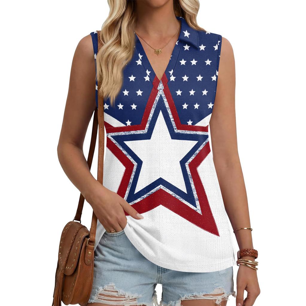 Women's Fashion Casual Lapel Sleeveless Color Shirt Women's V-Neck Up Tops