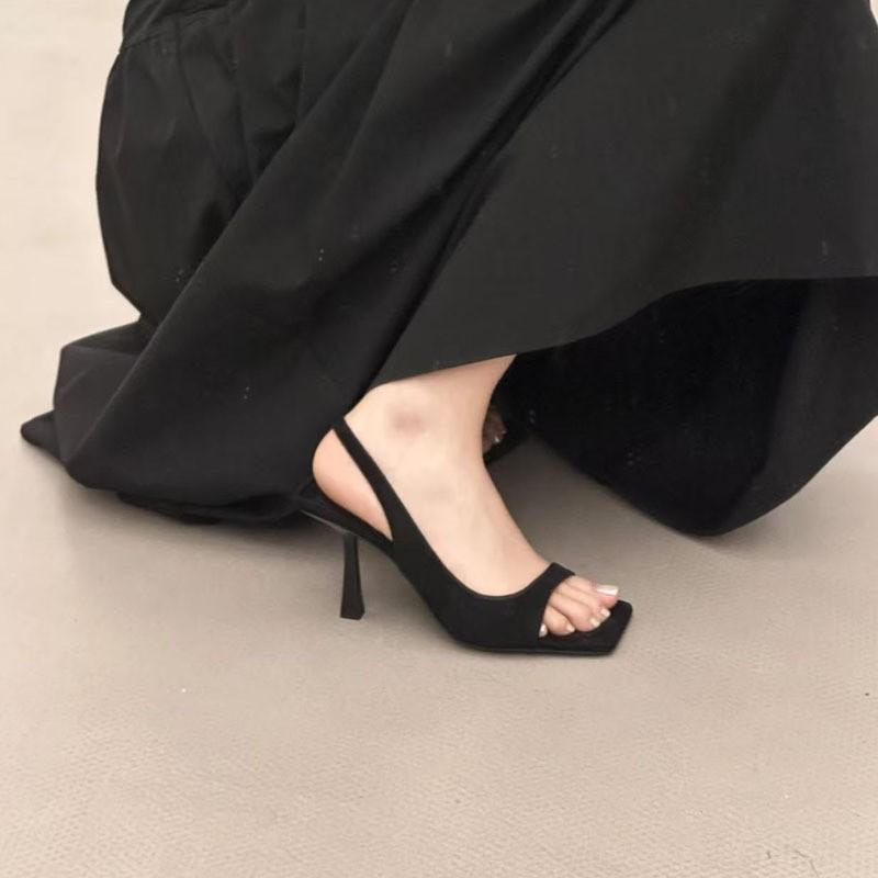 French Temperament Open-toed Sandals Women's Head Simple Word with Skirt Stiletto Empty High Heels