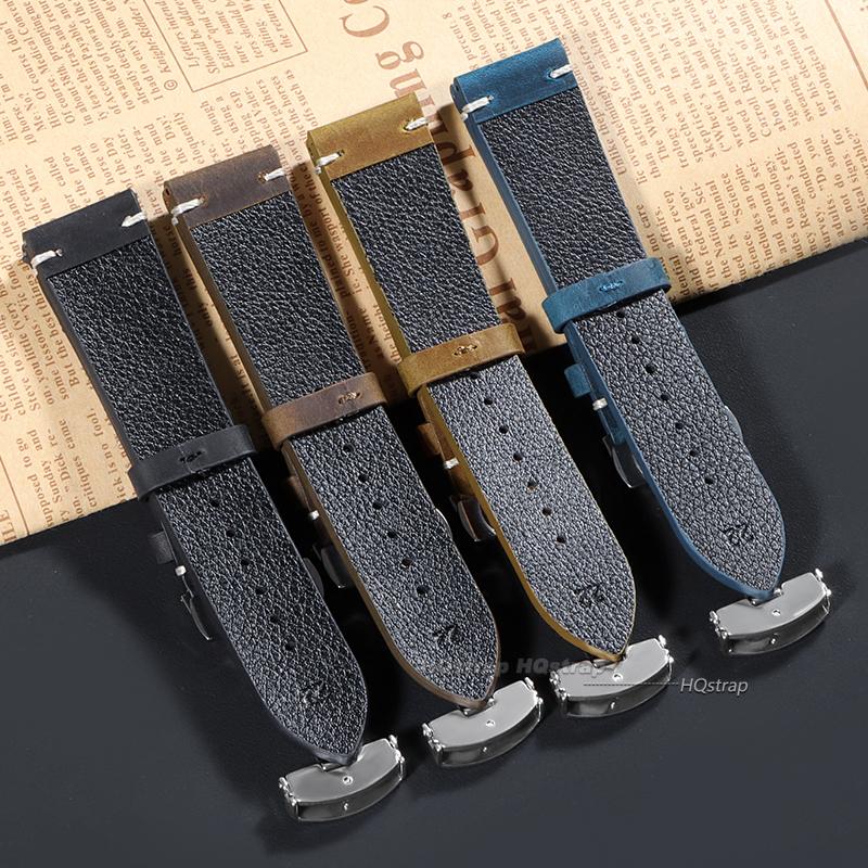 Calfskin Leather Watchbands Butterfly Buckle High Quality 18mm 20mm 22mm 24mm 21mm Vintage Stitching Wristwatch Strap for Seiko