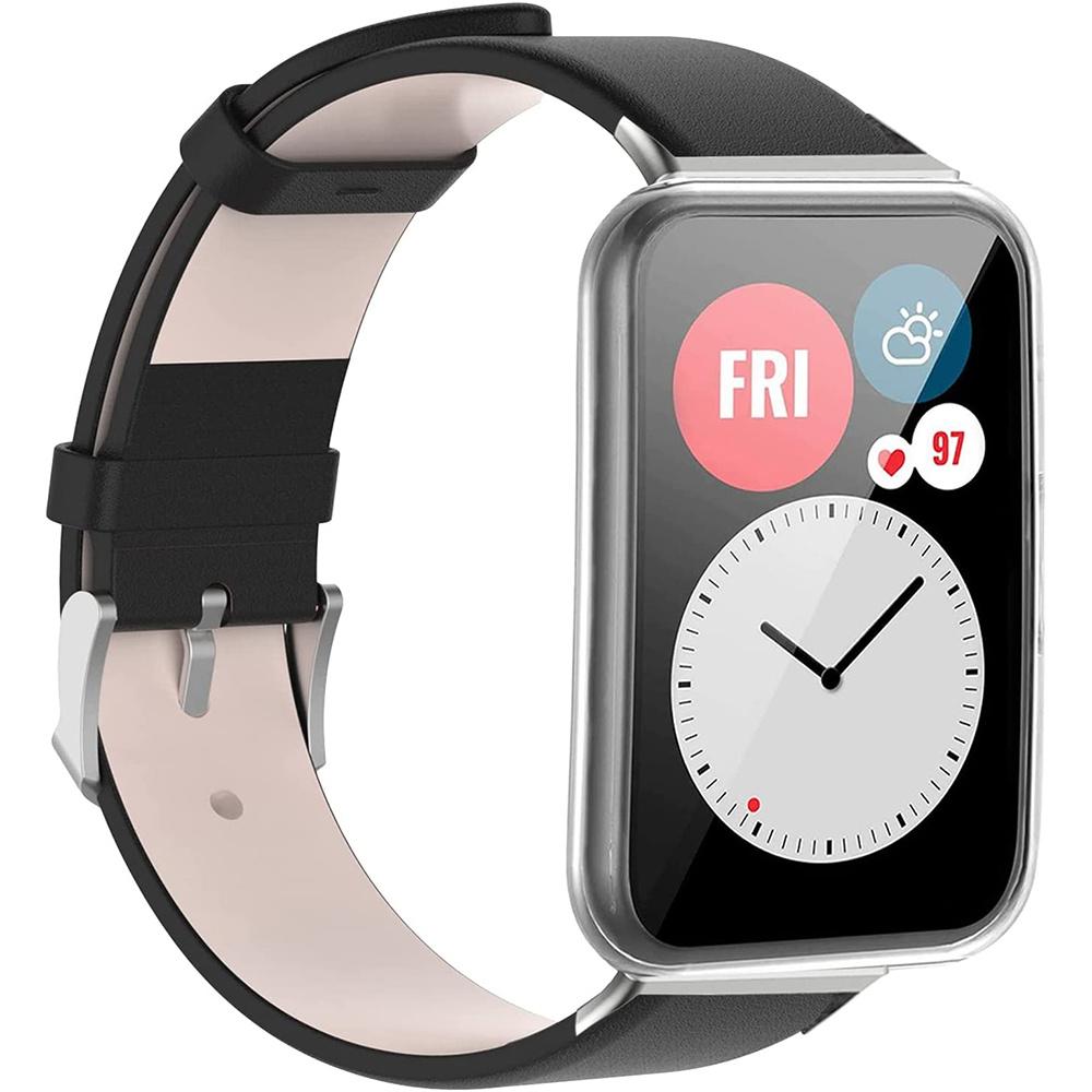 Lederarmband für Huawei Watch Fit 2, Schwarz