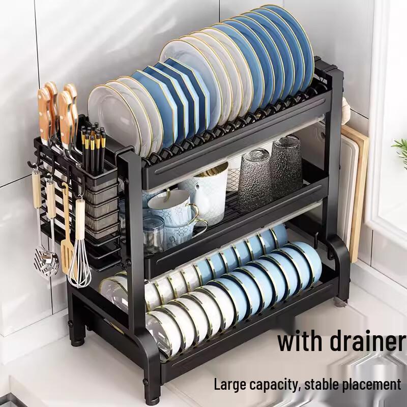 Modern Aluminum 3-Tier Countertop Dish Drying Rack