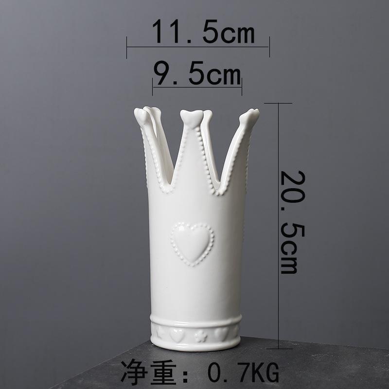 Ceramic Vase Ornament Ins European Retro Living Room Flower Arrangement Light Luxury Creative Ceramic Vase matte white crown vase