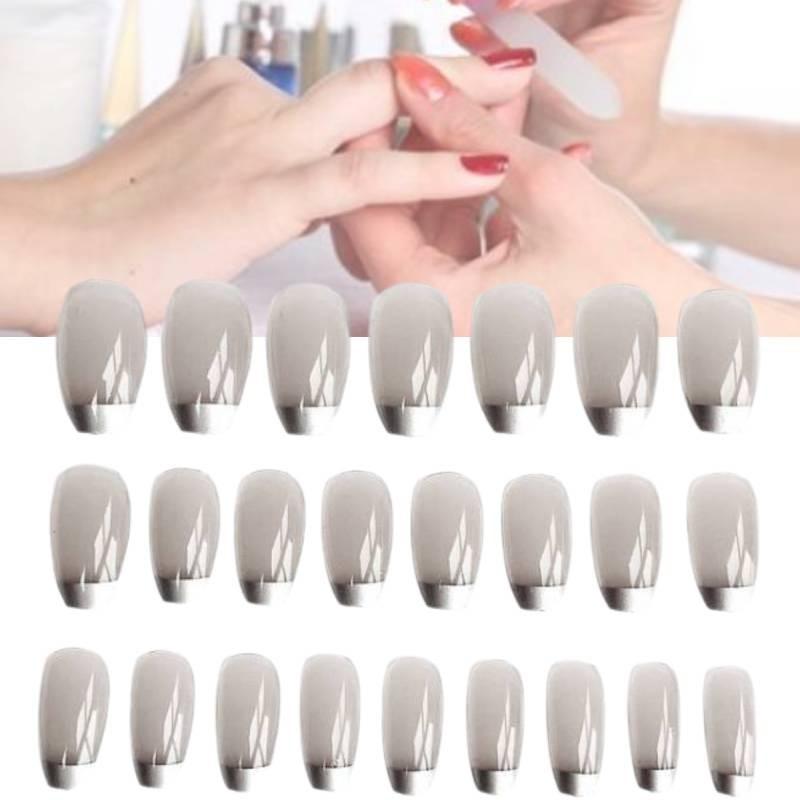 High-quality Peach Manicure Silver French False Nail Tips Wearable Nail Stickers Finished Nail Pieces 24 Pieces Ballet Nails S85