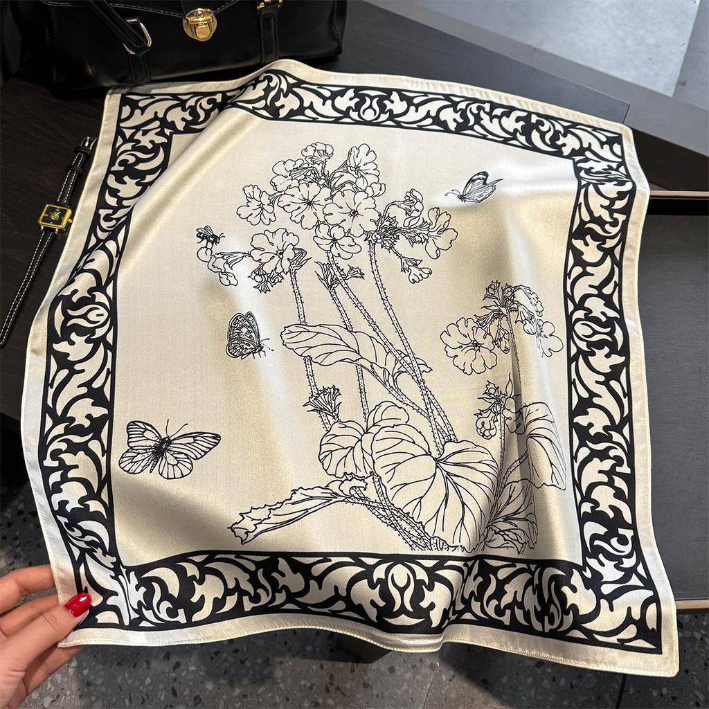 Retro Chinese Style Printed Butterfly Silk Square Scarf with Temperament and Versatile Professional Scarf with Multiple Public Sun Protection Scarf