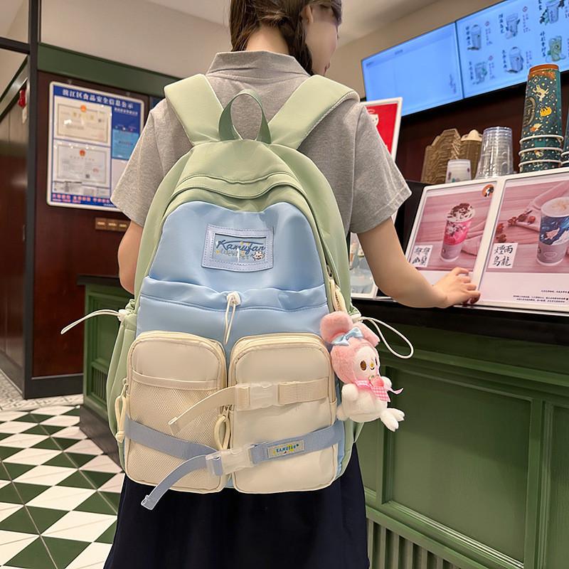 Nylon Student Backpack For Girls With Breathable Design And Geometric Pattern For School And Daily Use