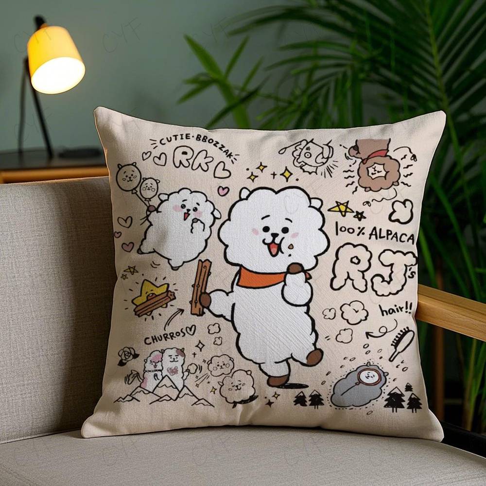 Niedlicher B-bt21s Anime Kissenbezug Sicheres Benutzerdefiniertes Foto Kissen, Farbechter Kissenbezug aus gebürstetem Fleece, Sicher für Mütter und Säuglinge.