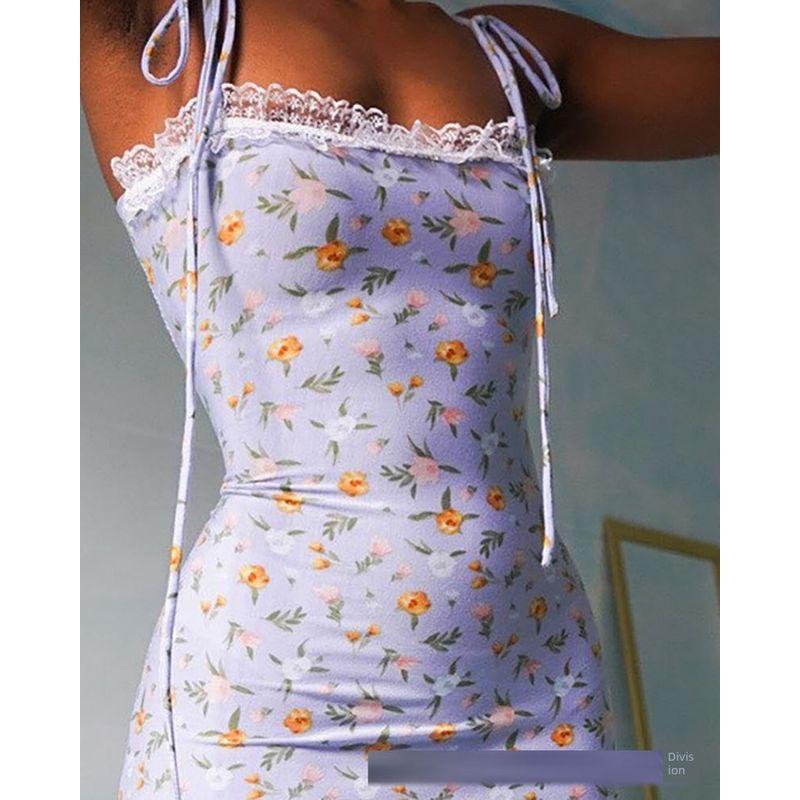 Women Suspender Dress Women clothes Small Floral Lace-up Dress
