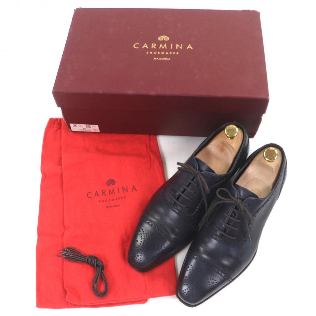Great CARMINA Leather shoes SIMPSOM Medallion Straight Tip Navy mens 8 Used