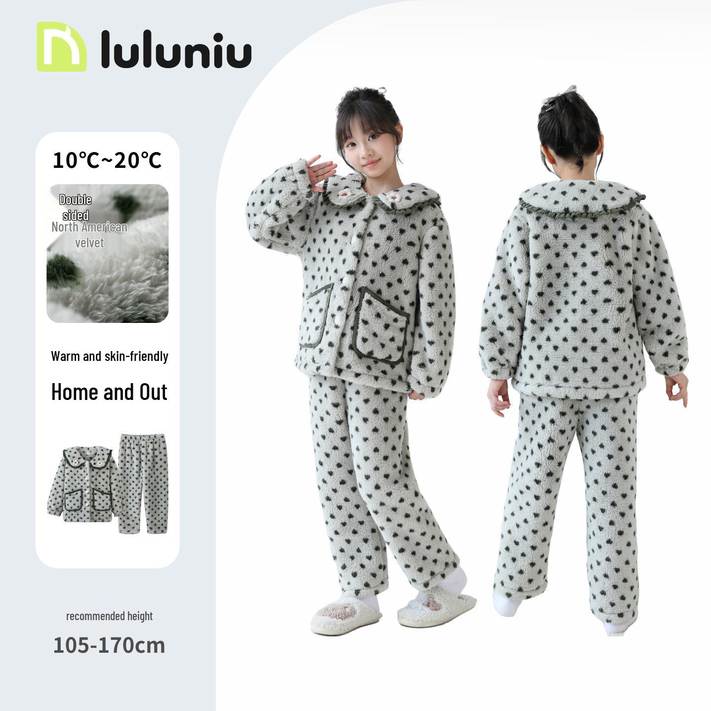 

Lulu Cow Girls Thickened Coral Fleece Pajamas – Flannel Autumn/Winter Home Wear for Medium & Large Children. 110cm (4 7 for 105-115cm height)