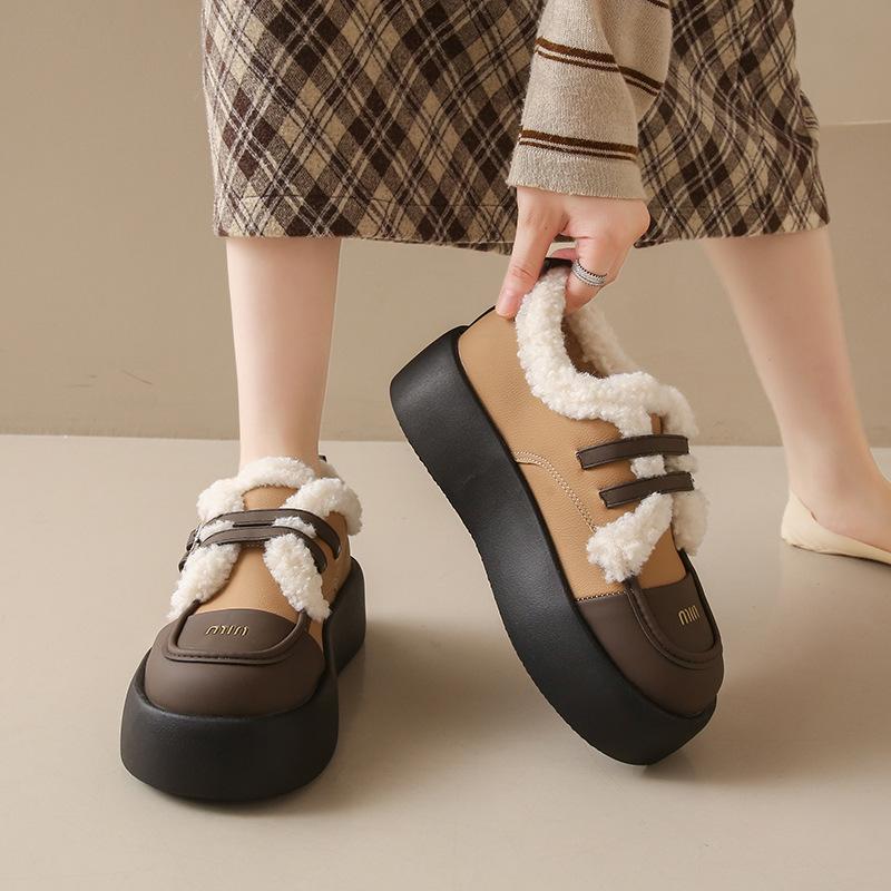 

Теплые шерстяные хлопковые туфли на толстой подошве женские зимние ретро повседневные с утолщенным мехом снегоступы 40 абрикосовый