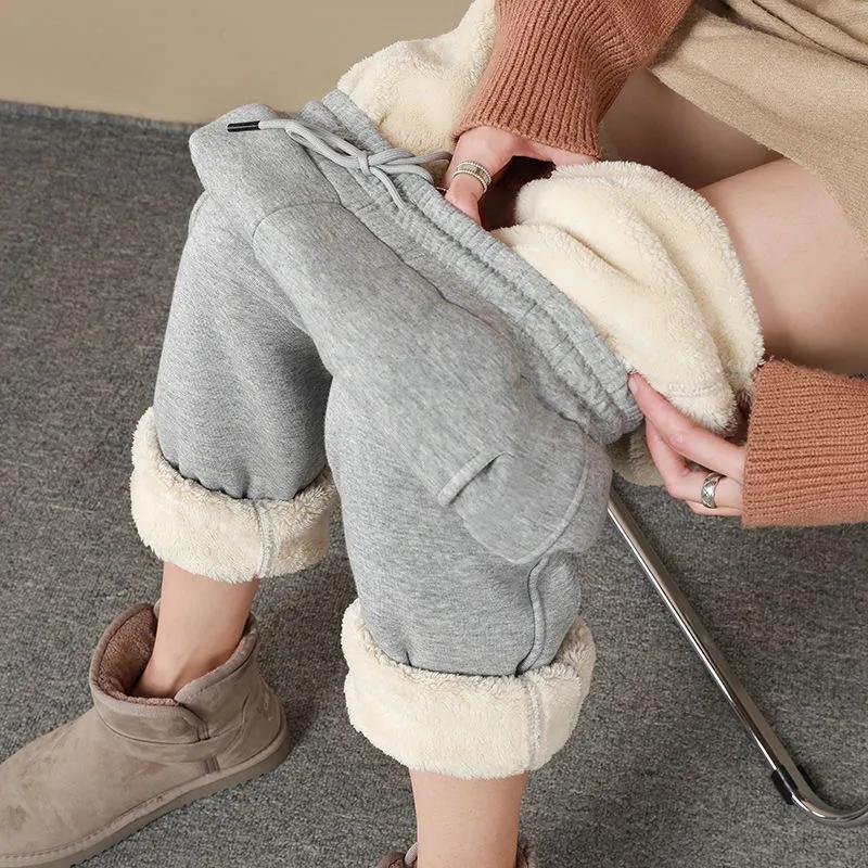 

Зимние толстые спортивные штаны-фонарики, утолщенные плюшевые брюки для женщин, повседневные однотонные теплые спортивные штаны, женские эластичные спортивные флисовые брюки XS серый