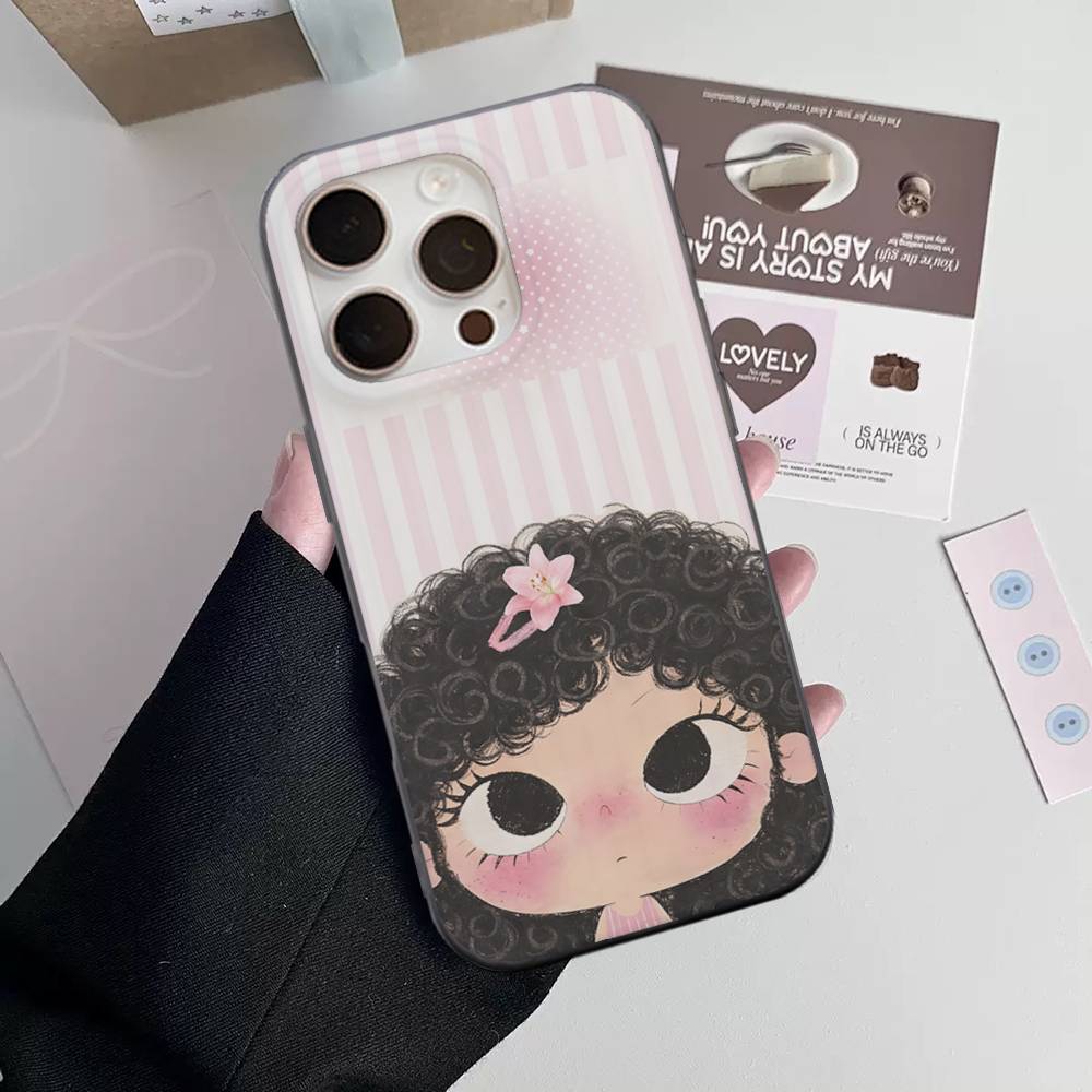 Comic Girl For IPhone 17 16 15 Plus Pro Max 12 14 Plus 11 13 Wave Corrugated Stripe Funda Phone Cover