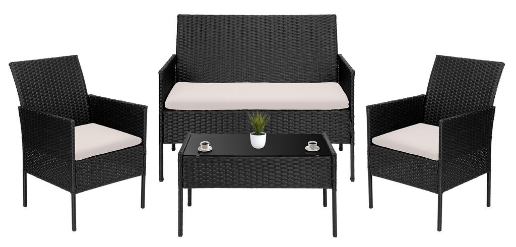 Gartenmöbel aus Polyrattan Set 4-in-1 Magnolia Schwarz Beige Kissen