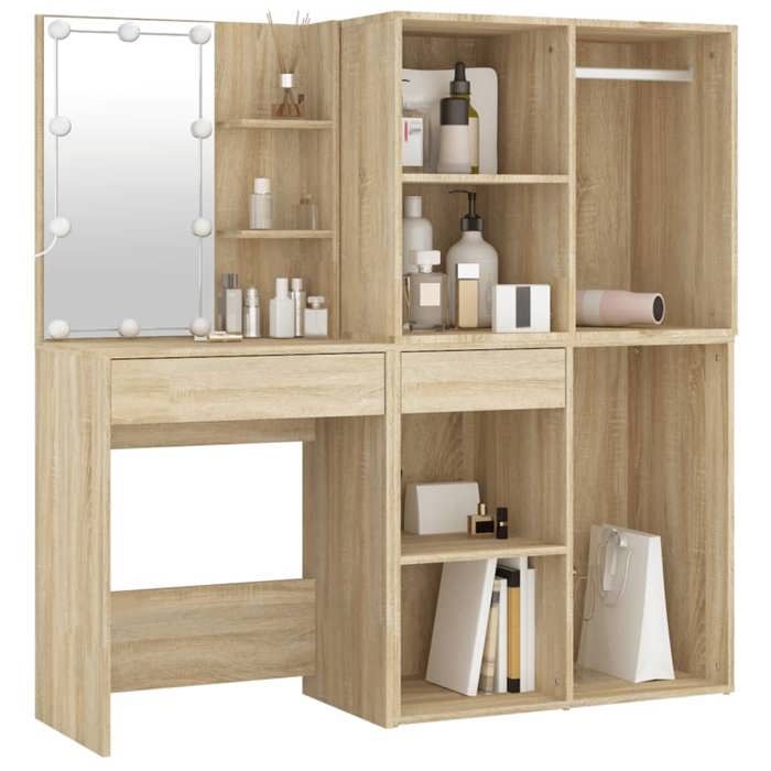Maison Exclusive - Coiffeuse à LED avec 2 armoires Chêne sonoma Bois d'ingénierie