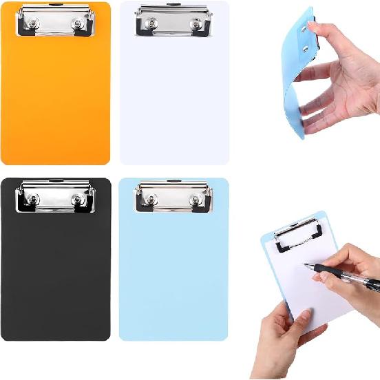4 Pack Plastic Mini Clipboard 4 X 6 Inch,Small Clipboards with Clip,Small Clipboard Clip Boards,Orange Blue White and Black Clip Board,Plastic