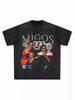 Migos HipHop Rap Amerikansk Kortermet T-skjorte Gatestil Retro Trykk Rustikk Vasket Ren Bomull Rund Hals
