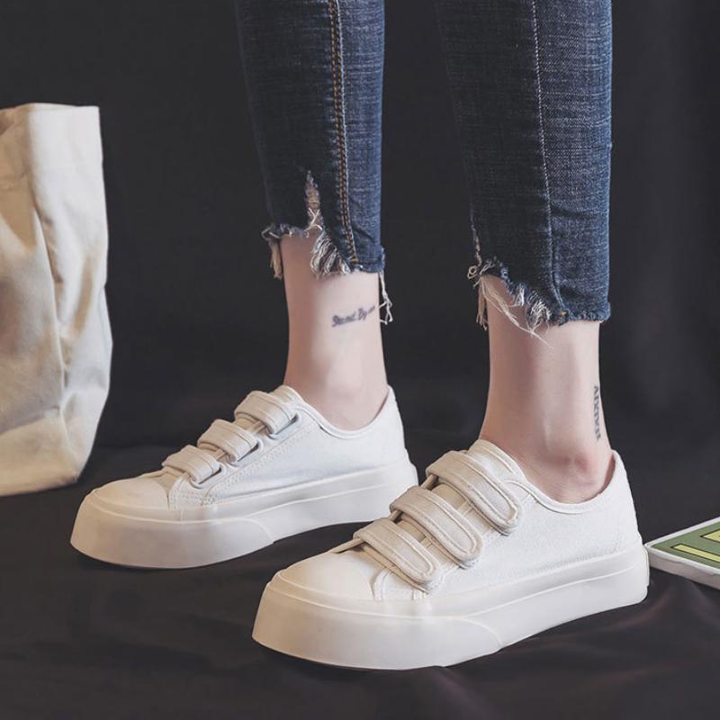Dámské boty Jarní a podzimní plátěné boty na suchý zip Studentské běžecké bílé boty Pohodlné ležérní boty