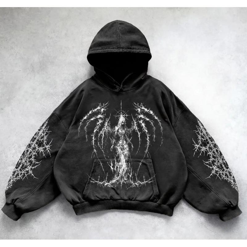 Y2K Retro Punk Digitaldruck Hoodie: American Gothic Paar Sport