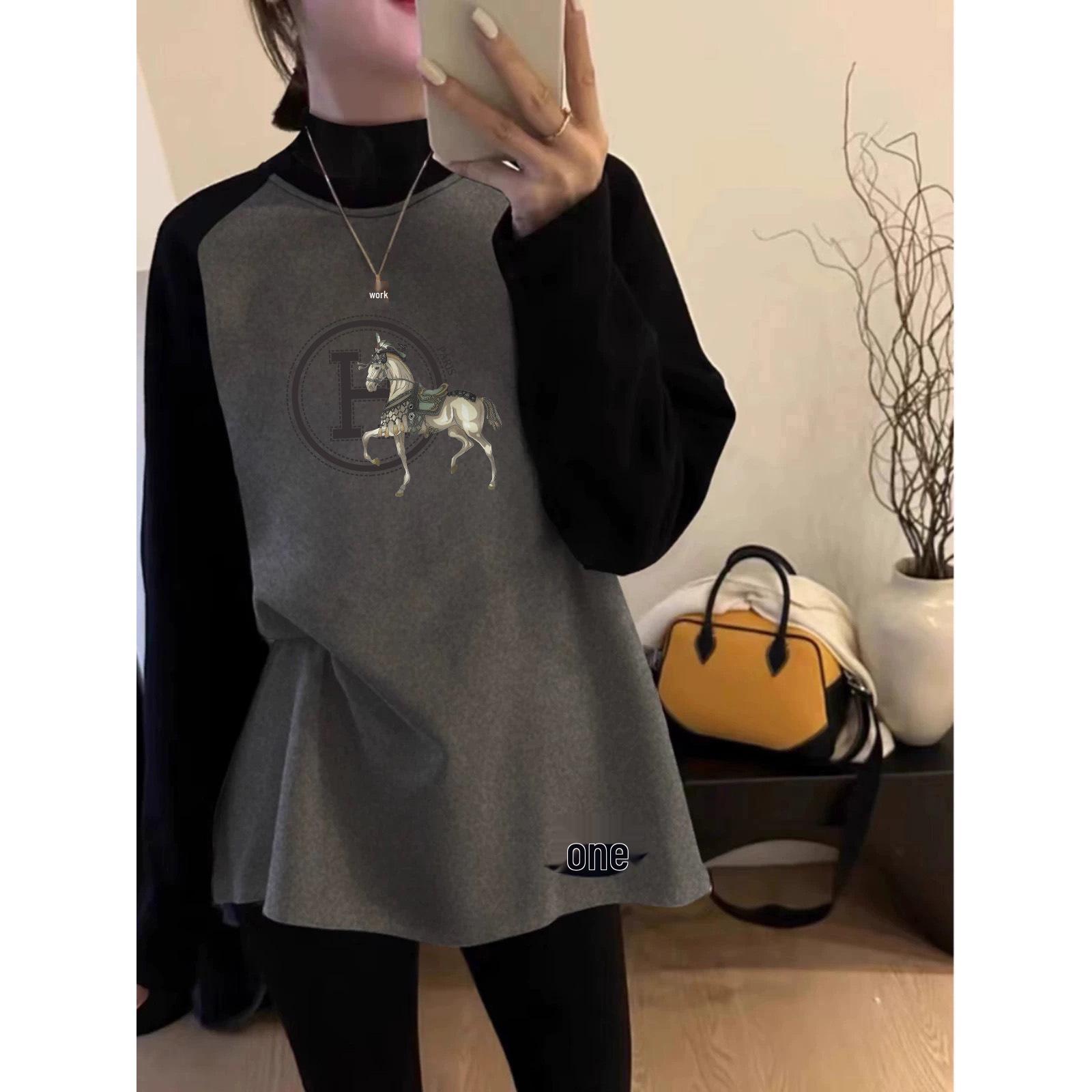 

Velvet Warm Color Block Raglan Long Sleeve Women s Top – Semi-High Neck, Mid-Length, Autumn/Winter Style M