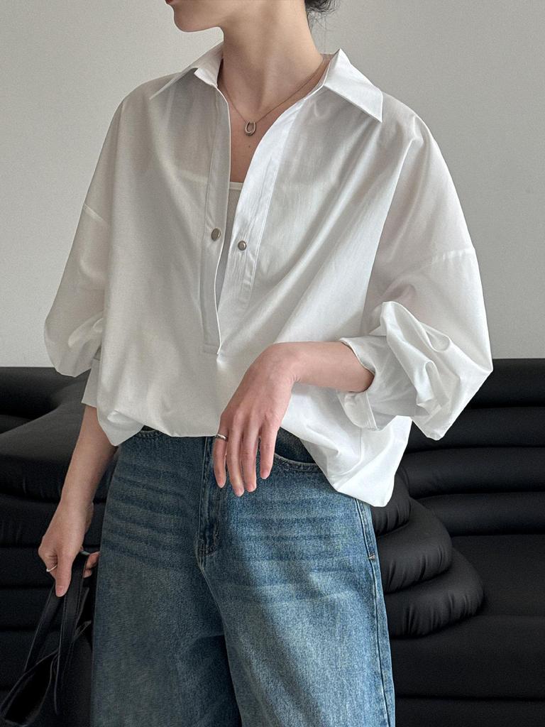 Lu Xi Women's Korean-Style Loose Silhouette Casual Shirt for Early Spring - Versatile 3758