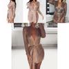 Women Hollow Out Sexy Long Belt Dress Jacket With Knitted Sleeves Elegant Lingerie Robe