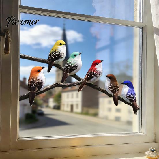 Bird Themed Glass Sticker on Branch Window Sticker, Colorful Birds Decorative Static Bathroom Cling Decal, Waterproof Removable Animal for