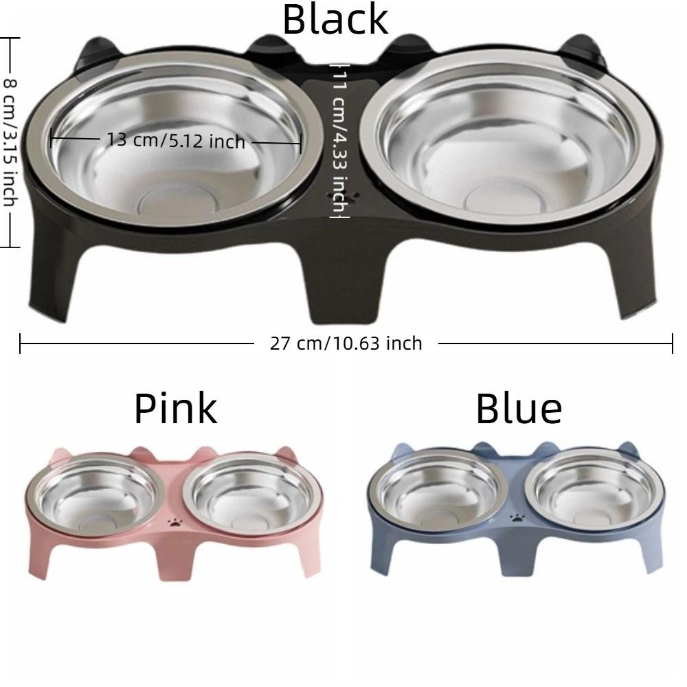 Stainless Steel Pet Double Feeder Bowl Large Capacity Anti-Tip Dog Food Bowl Non-Skid Base No Spill Elevated Pet Bowl Multi-Pet