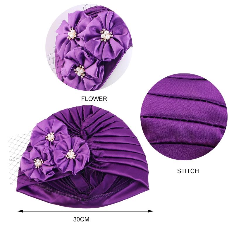 Big Flower Accessories Imitation Silk Pleated Turban Hat Ethnic Hat Indian Hat Ladies Wedding Hat