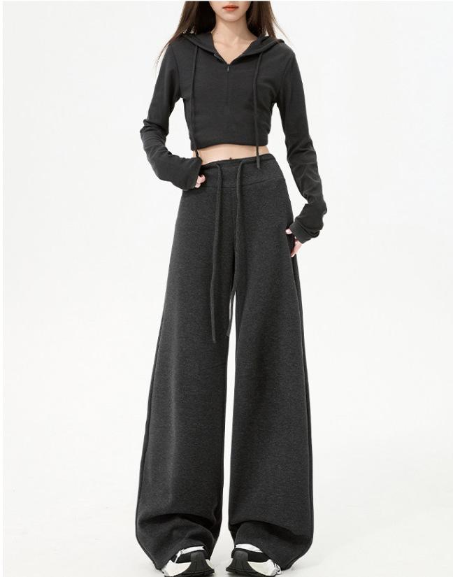 

Women s Wide-Leg Black Casual Sweatpants - Spring/Summer 2026 Collection: Loose Fit, Slimming, Straight, Lazy Drape Style XL темно-сірий