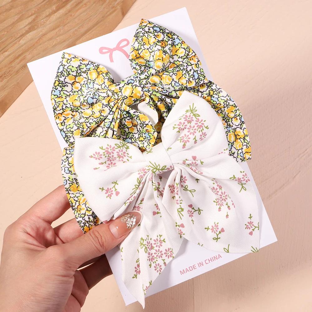 2Pcs/set Women Girls Sweet Print Bows Hair Clips Hairpins Ribbon Barrettes Duckbill Clip Headwear Female Summer Hair Accessories