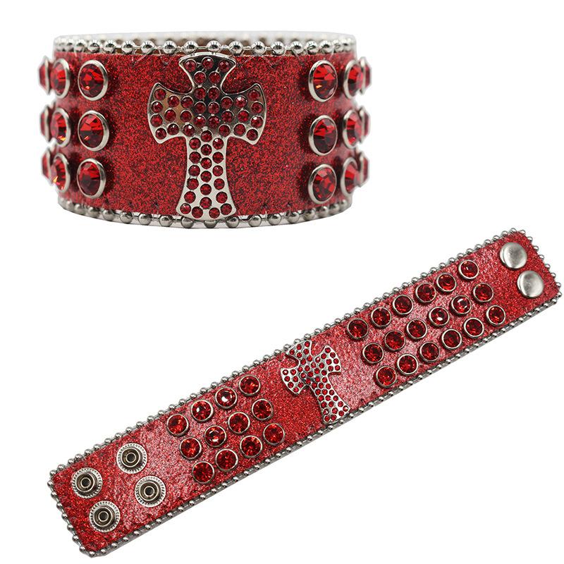 Hip-hop Trendy Rhinestone Bracelet, Personalized Diamond-encrusted PU Leather Bracelet