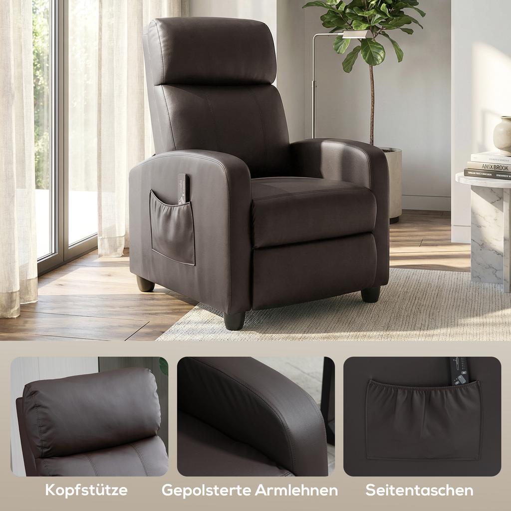 Relax Armchair TV Chair With Vibration Massage Reclining Function 2 Massage Points Remote Control 68 X 88 X 98 Cm Brown