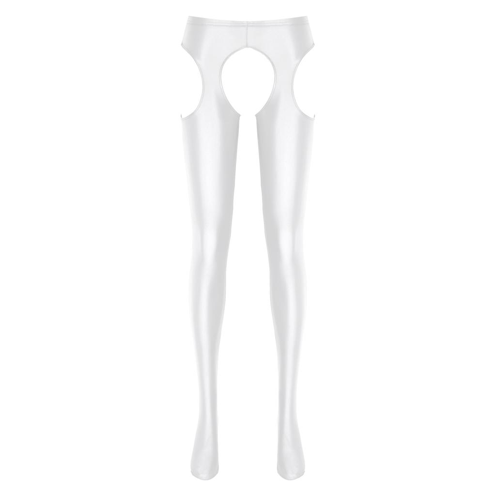 Damskie Rajstopy Bez Krocza Błyszczące Rajstopy Średnio Wysoki Stan Styl Wycięty Elastyczny Pas Wąskie Legginsy