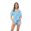 Camicia da donna a maniche corte con bottoni e stampa floreale tropicale