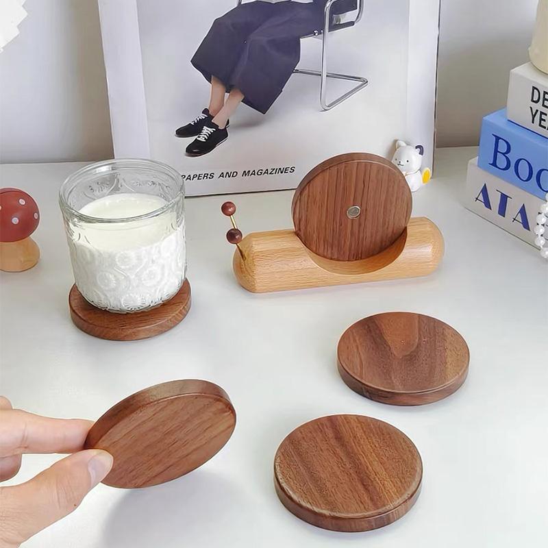 1 Set New Fashion Black Walnut Cartoon Snail Decompression Creative Tea Cup Mat Decoration Insulated Tea Coffee Mug Coaster