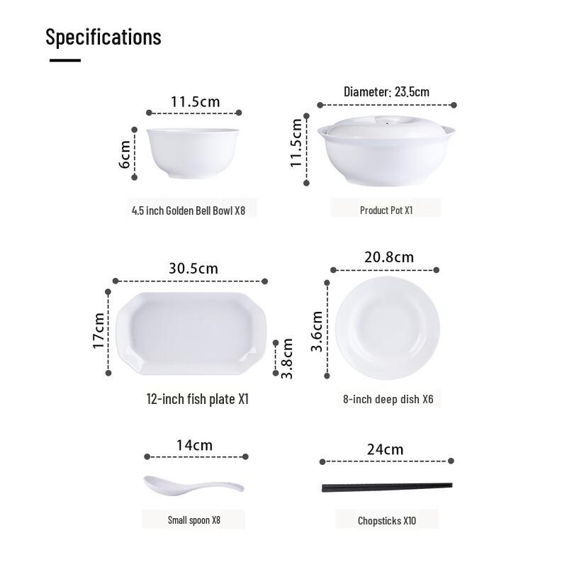Jingdezhen 34-Piece Pure White Ceramic Dinnerware Set