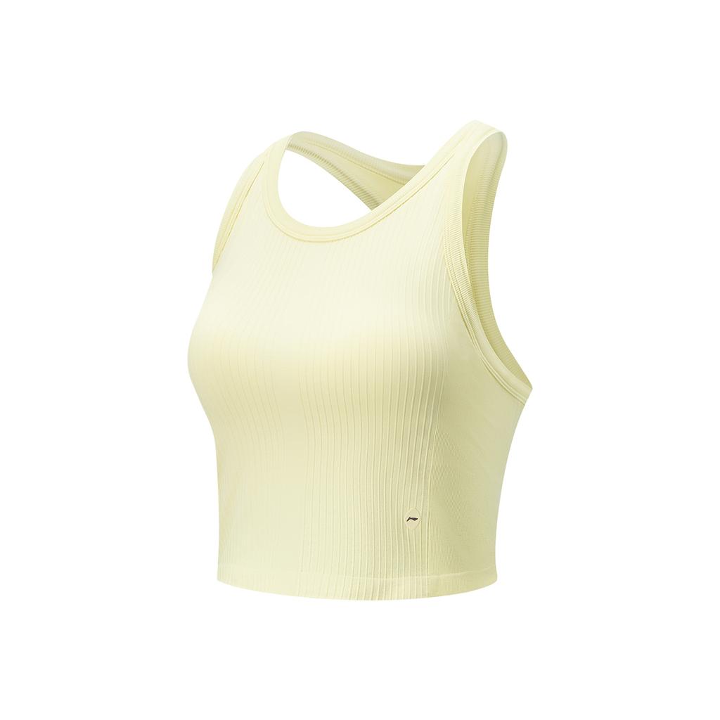 Li-Ning Fitness Series Sleeveless Compression Yoga Stretch Sports Vest Women tops Light-Goose-Yellow AUDV020-6
