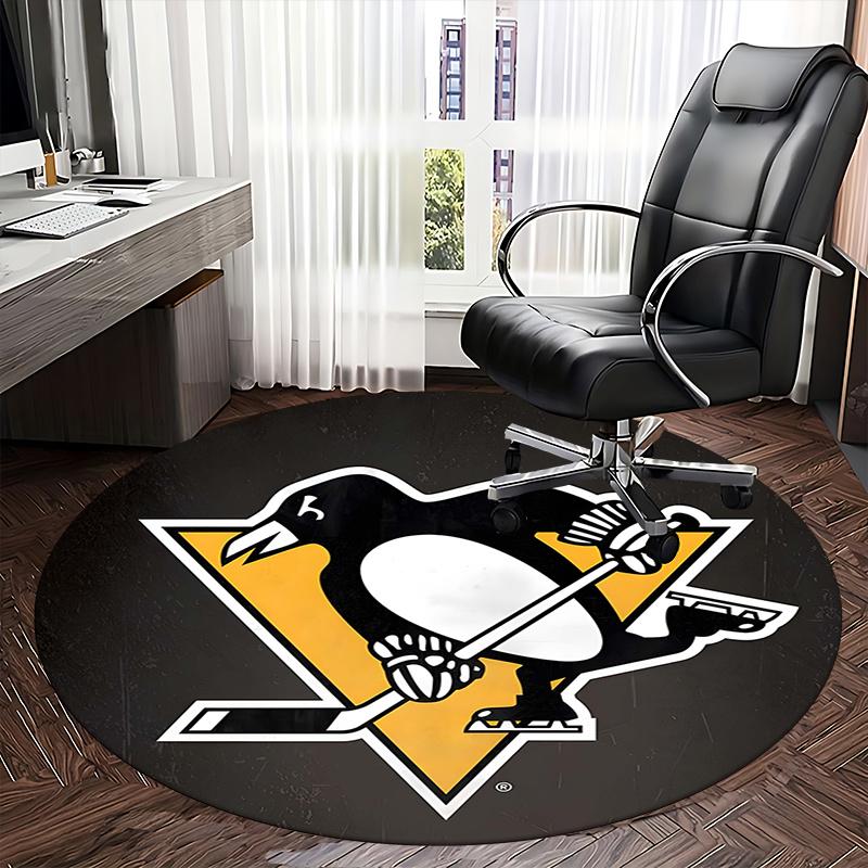 Pittsburgh Penguins Logo,NHL Hockey Team Chair mat Round Rug Office carpet, Machine Washable, Non slip, Suitable for Living Rooms, Bedrooms