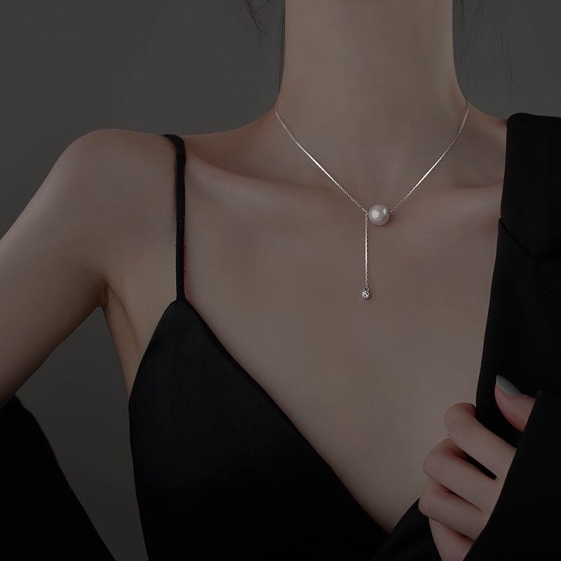 Sterling Silver 925 Sika Pearl Tassel Necklace - Elegant Women's High-End Clavicle Chain