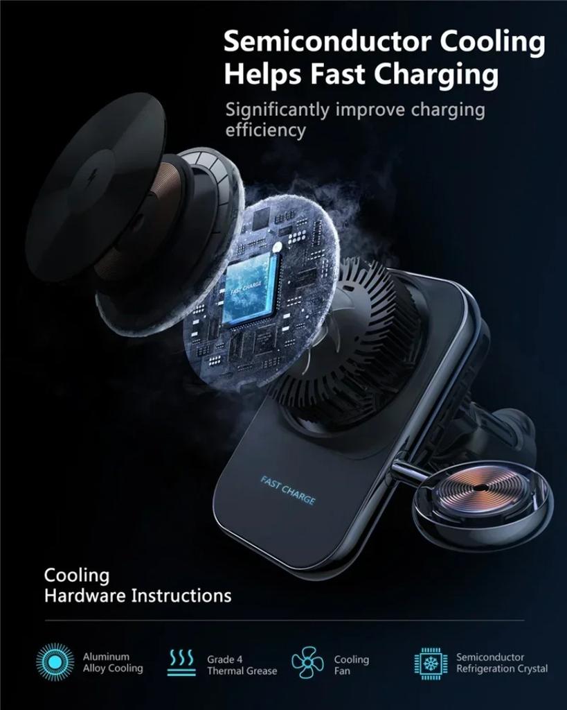 2 in 1 Car Wireless Charger Phone Watch Cooler Chargers 360° Rotation Air Vent Mount for iPhone 17-12 Watch 10 9 Fast Charging