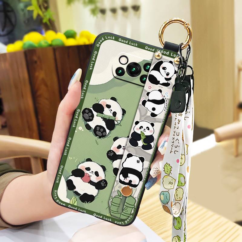 Soft case Wristband Phone Case For Xiaomi Poco X3 NFC/X3 Pro Durable Kickstand Phone Holder Ring Wrist Strap Cute Panda